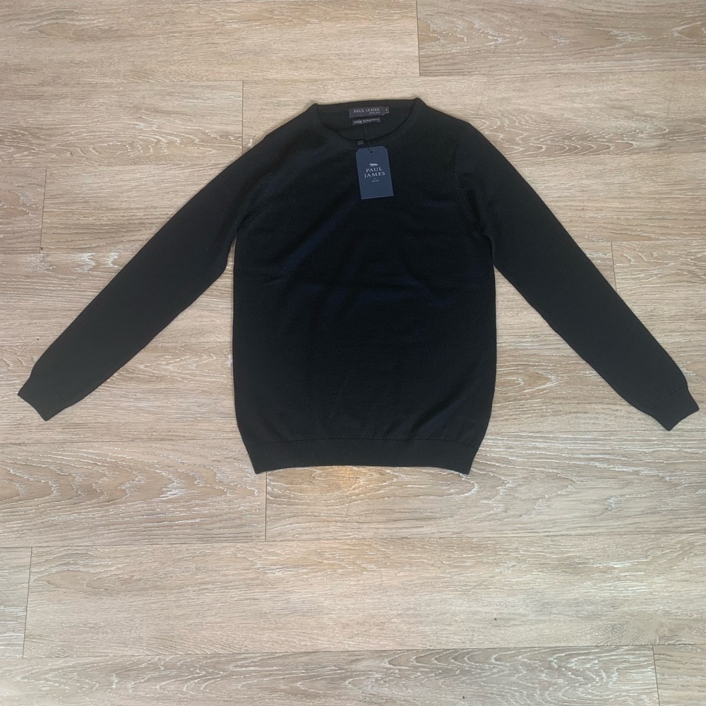 Paul James Elegant Black Crewneck Sweater Size S
